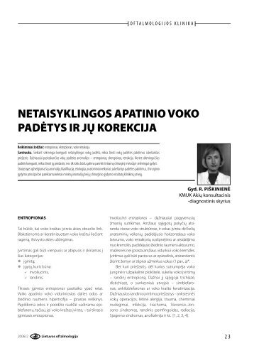 NETAISYKLINGOS APATINIO VOKO PADėTYS IR Jų ... - e-medicina