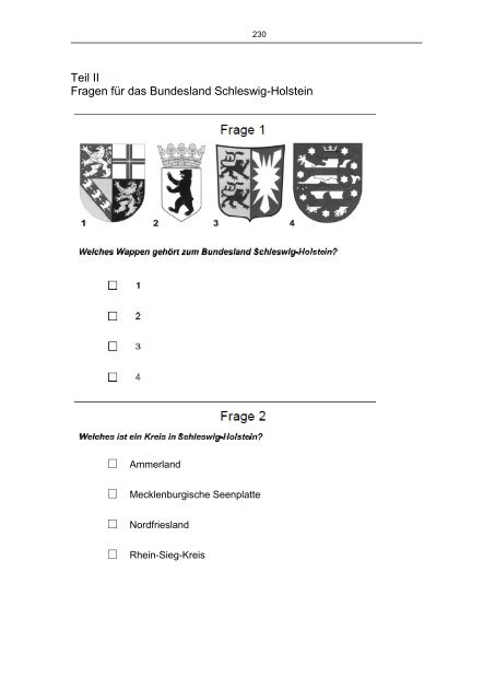 Gesamtfragenkatalog Zum Test Leben In Deutschland 230Teil IIFragen für das