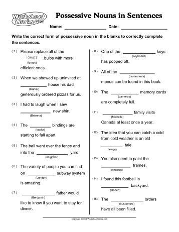 possessive nouns noun worksheets k12readercom