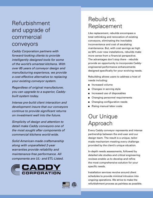 Conveyor Refurbishing - Caddy Corporation