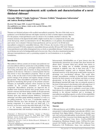 Chitosan-4-mercaptobenzoic acid: synthesis and characterization of ...