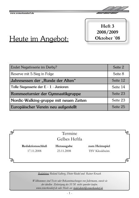 Oktober 2008 - des SV 1950 Merkendorf e.V.