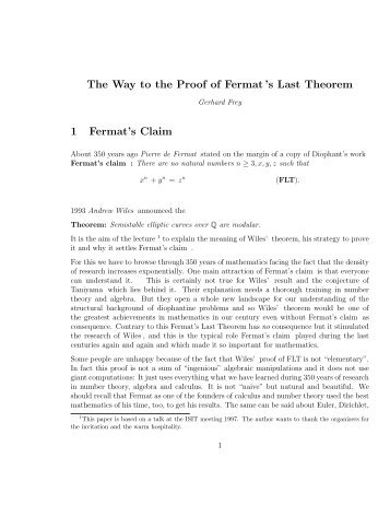 The Way to the Proof of Fermat's Last Theorem 1 ... - CiteSeerX