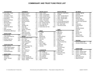 COMMISSARY AND TRUST FUND PRICE LIST