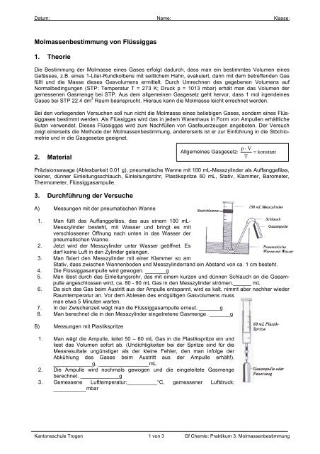 Molmassenbestimmung von Flüssiggas 1. Theorie 2. Material 3 ...