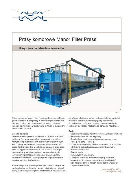 Prasa komorowa - Alfa Laval