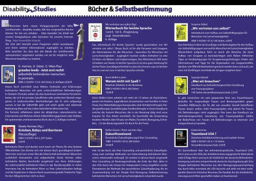 Wir vertreten uns selbst! - bifos-Schriftenreihe / disability studies ...