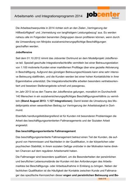 Arbeitsmarktprogramm 2014 - Jobcenter Dortmund