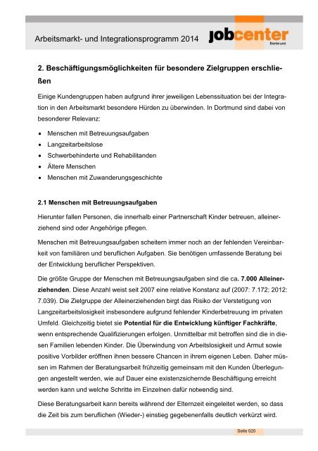 Arbeitsmarktprogramm 2014 - Jobcenter Dortmund