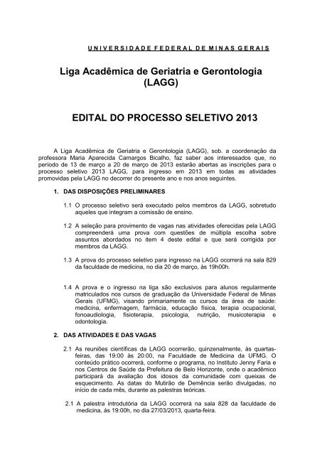 edital - Faculdade de Medicina da UFMG