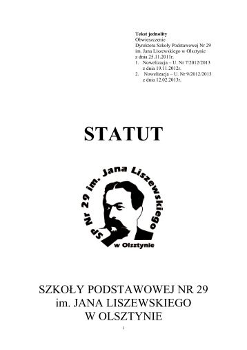 Statut Szkoły - Szkoła Podstawowa nr 29 im. Jana Liszewskiego w ...