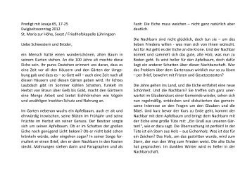 Predigt mit Jesaja 65, 17-25 Ewigkeitssonntag 2012 ... - Wiesenkirche