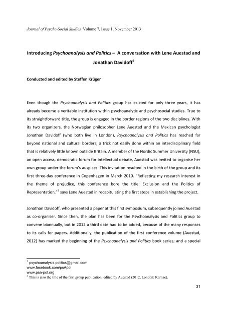 Introducing Psychoanalysis and Politics - University of the West of ...