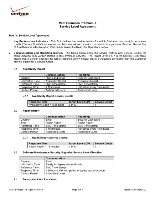 MSS Premium + Service Level Agreement - Verizon