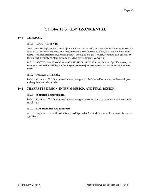 Army Reserve Design Process & Submittal Requirements Part C ...