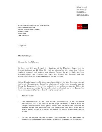 Brief an die Petitionäre - Alt- Steckborn