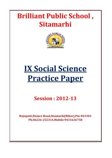 IX Social Science Practice Paper - Brilliant Public School Sitamarhi