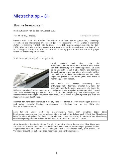 Mietnebenkosten Mieterschutzbund Eichwalde Zeuthen
