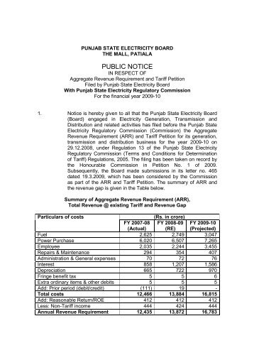 Public Notice in respect of Revenue Requirement and tariff ... - PSPCL