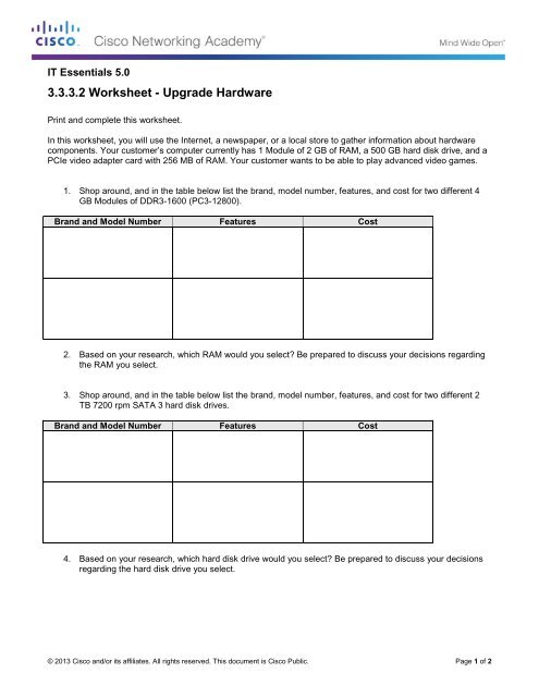 3.3.3.2 Worksheet - Upgrade Hardware.pdf - Chabot College