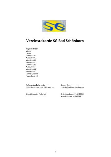 Vereinsrekordliste hier klicken! - SG Bad Schönborn
