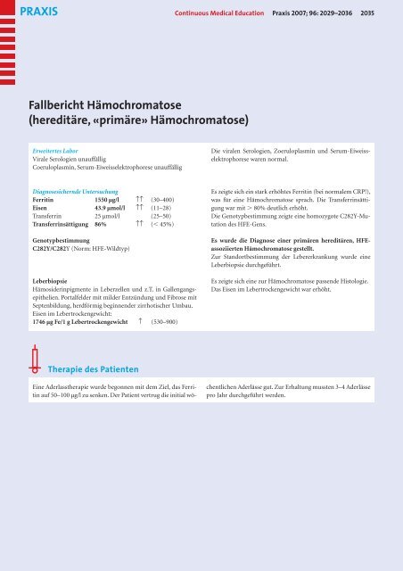 Hämochromatose (hereditäre, «primäre» Hämochromatose)