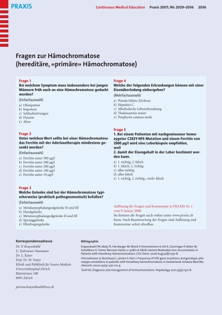 Hämochromatose (hereditäre, «primäre» Hämochromatose)