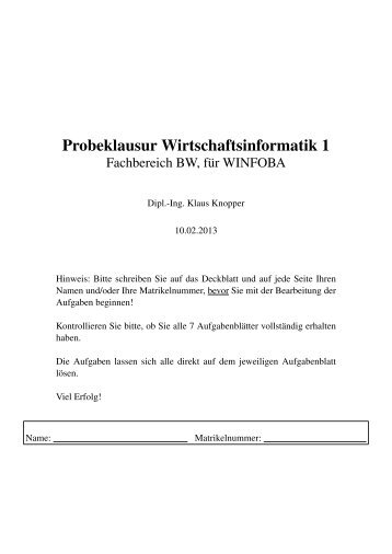 Probeklausur Wirtschaftsinformatik 1 - Knopper.Net Consulting