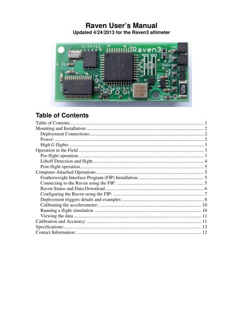 Raven User&rsquo;s Manual updated April 24 201 - Featherweight Altimeters