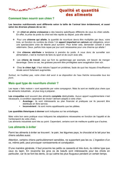 Qualité et quantité des aliments - Pôle animalier de Martinique