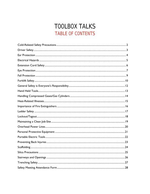 Toolbox Talks Builders Mutual Insurance Company