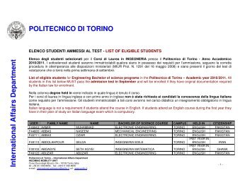 In te rn a tio n a l A ffa irs - Apply@polito - Politecnico di Torino