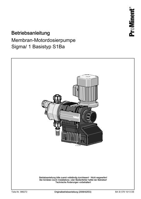 Membran-Motordosierpumpe - Sigma/ 1 Basistyp S1Ba - ProMinent