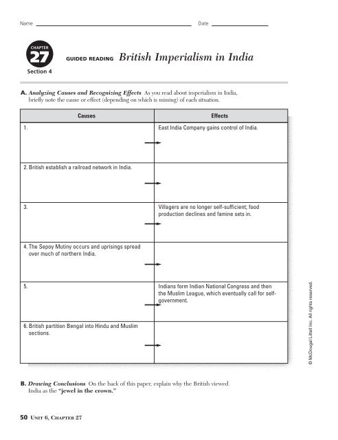 Guided Reading British Imperialism In India