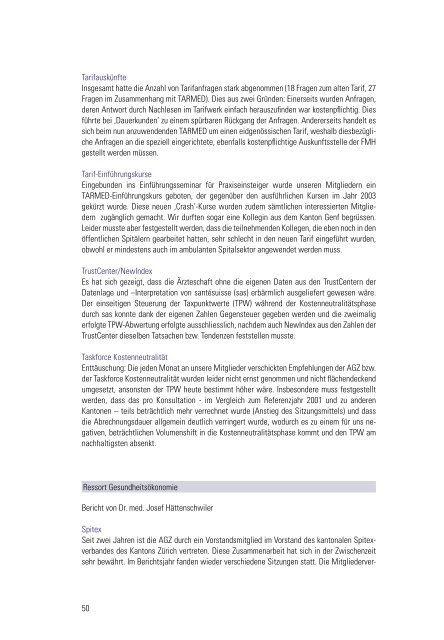 Jahresbericht 2004 - Ärztegesellschaft Zürich