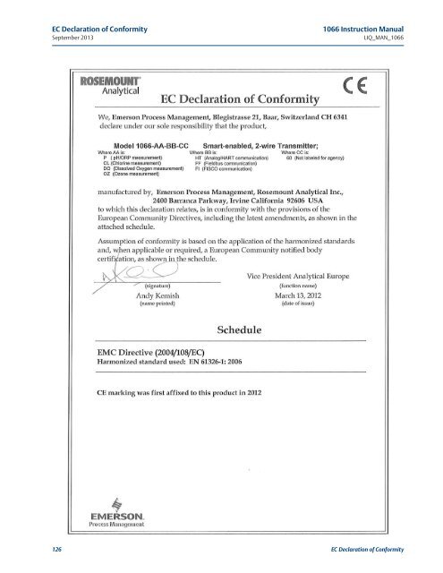 1066 Liquid Analytical Transmitter - Emerson Process Management