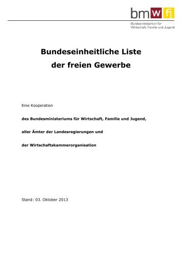 Bundeseinheitliche Liste der freien Gewerbe - Vorarlberg