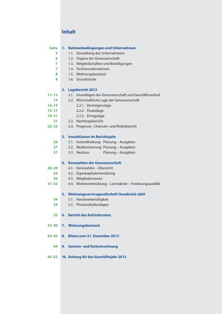 Geschäftsbericht 2012 - Wohnungsbaugenossenschaft Osnabrück eG