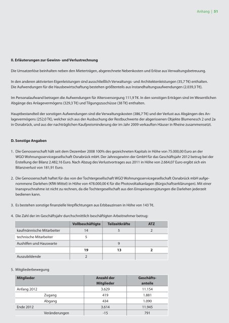 Geschäftsbericht 2012 - Wohnungsbaugenossenschaft Osnabrück eG