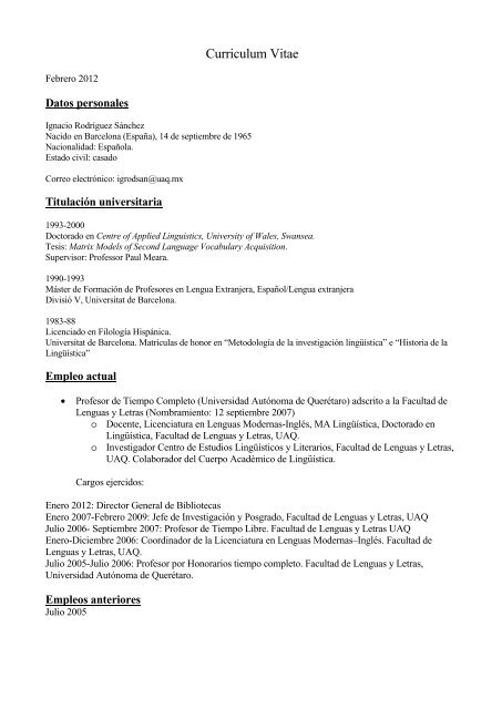 Curriculum Vitae - Universidad Autónoma de Querétaro