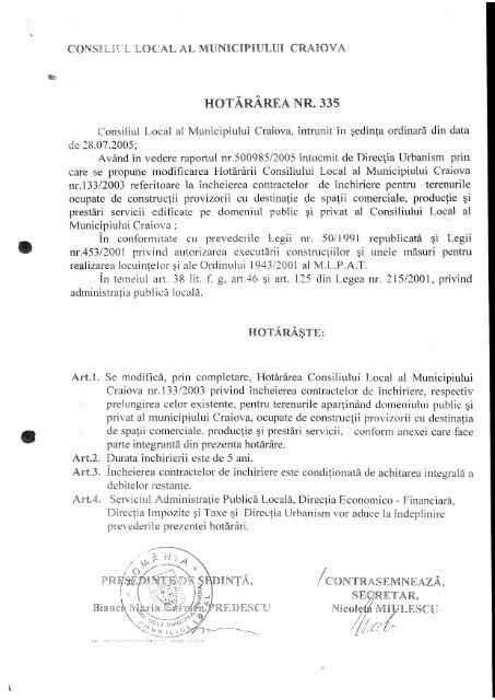 Proiect de hotărâre privind prelungirea duratei ... - Primaria Craiova