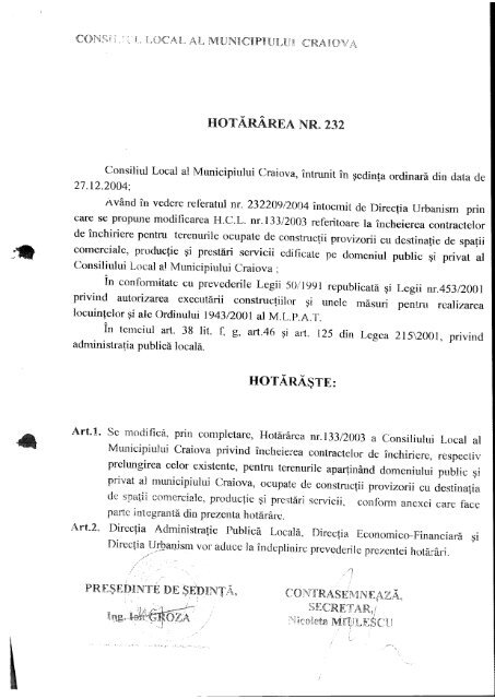 Proiect de hotărâre privind prelungirea duratei ... - Primaria Craiova