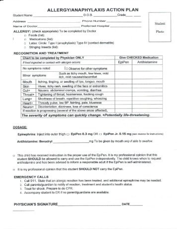 Allergy/Anaphylaxis Form