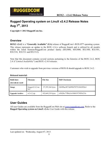 Rugged Operating system on LinuX v2.4.2 Release ... - RuggedCom