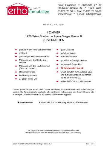 1 ZIMMER 1220 Wien Stadlau – Hans Steger Gasse 8 ZU ... - erho.at