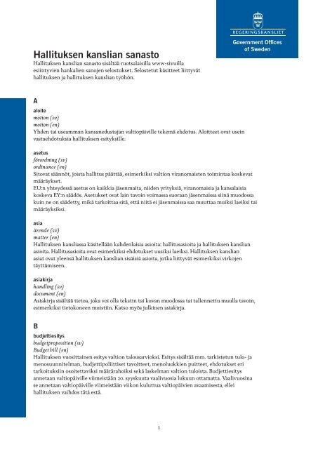Hallituksen kanslian sanasto - Regeringen