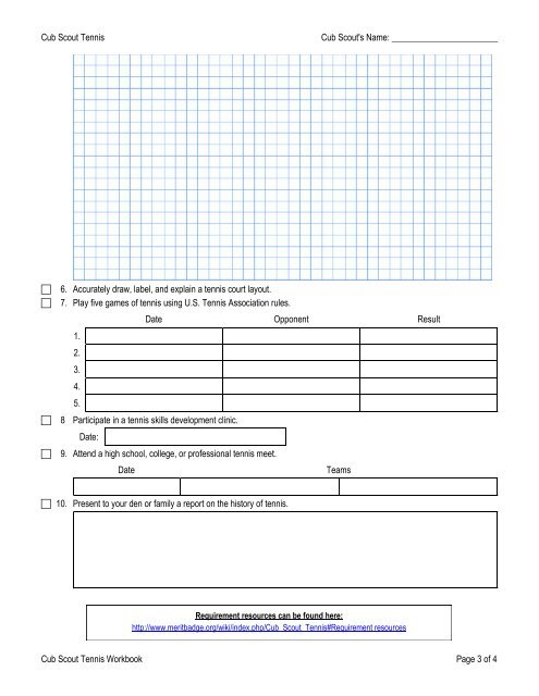 Cub Scout Tennis Worksheet - Merit Badge Research Center