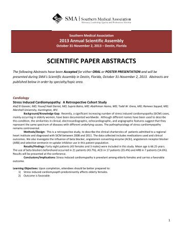 SCIENTIFIC PAPER ABSTRACTS - Southern Medical Association