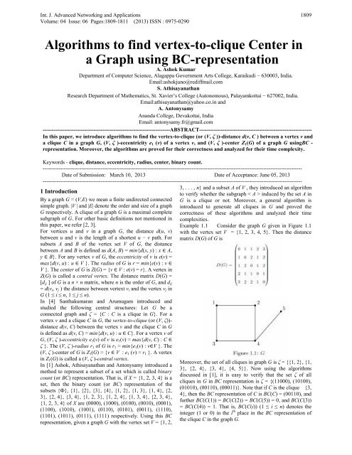 Algorithms to find vertex-to-clique Center in a Graph using BC ... - ijana