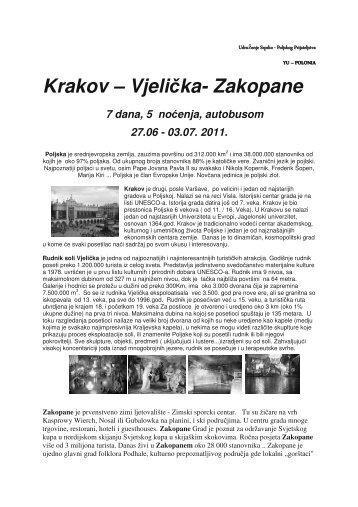 Krakov - Udruženje Srpsko-Poljskog prijateljstva - YU Polonia